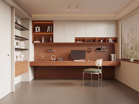 中古风书房 书桌椅 书柜su模型