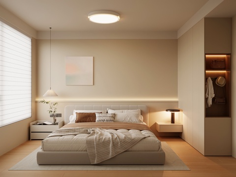 现代卧室 双人床su模型