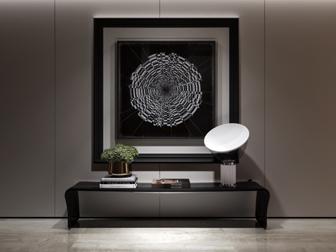 现代轻奢长凳 挂画 玄关su模型