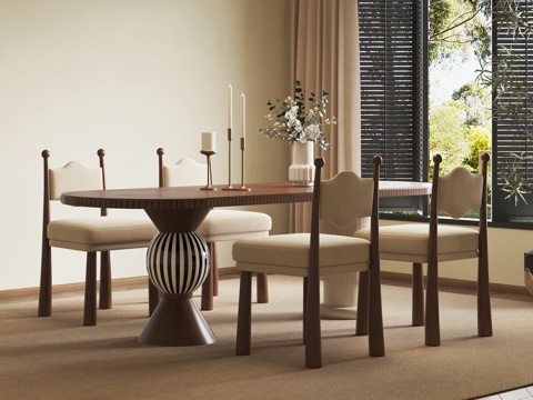 法式中古餐桌椅su模型