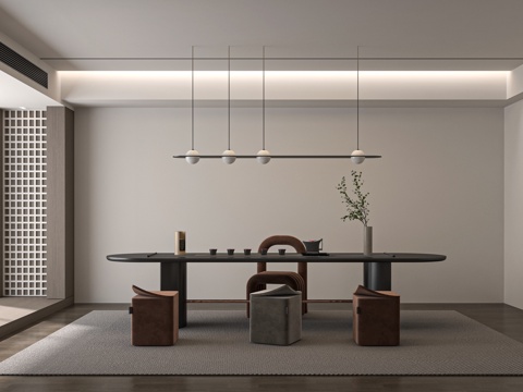 现代中式新中式茶室 茶桌组合 茶台su模型