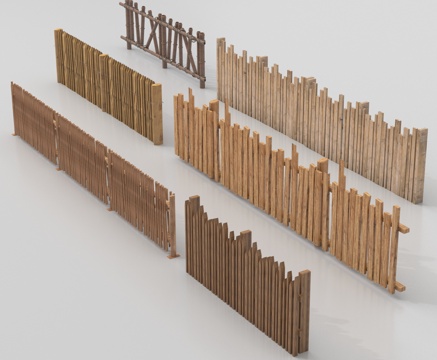 新中式栅栏  篱笆 围栏 护栏 木栅栏su模型