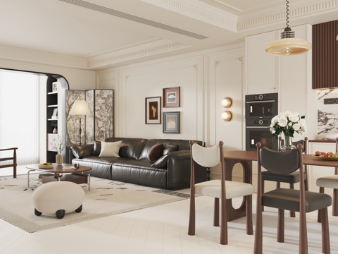  法式奶油客厅3d模型 