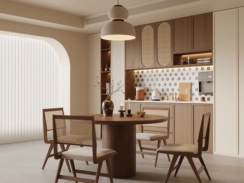  中古风餐厅 餐桌椅 酒柜3d模型 