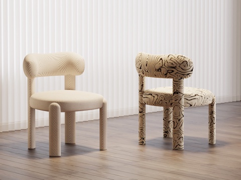 现代奶油风休闲椅 餐椅 椅子 单椅su模型