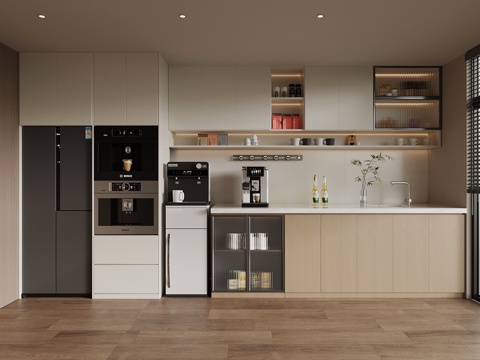 现代茶水间 茶水柜su模型