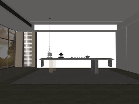 现代新中式茶室茶桌组合茶台su模型