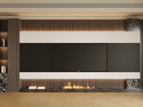 现代意式电视背景墙 轻奢意式客厅 客厅背景墙 大理石背景墙su模型