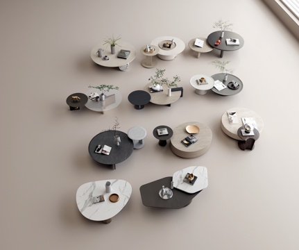 子母茶几组合 大理石茶几 实木茶几 玻璃茶几 圆形茶几su模型