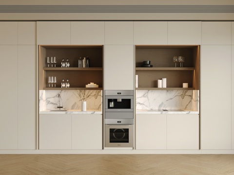 现代轻奢餐边柜 轻奢意式餐边柜 餐边柜摆件 大理石餐边柜su模型