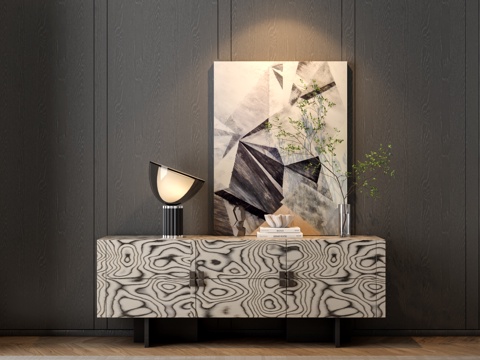 现代玄关柜 边柜 装饰摆件su模型