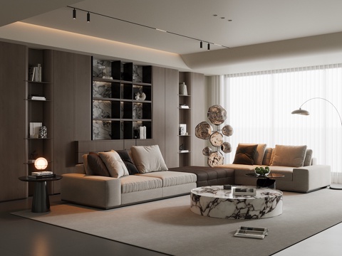 现代意式客厅 轻奢意式客厅 高级灰客厅 海派风客厅 沙发茶几su模型