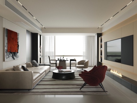 现代轻奢客厅 黑白灰客厅 样板间客厅 大户型客厅 意式客厅su模型