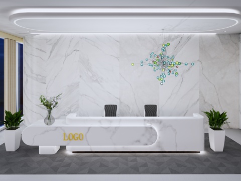 现代简约前台接待台su模型