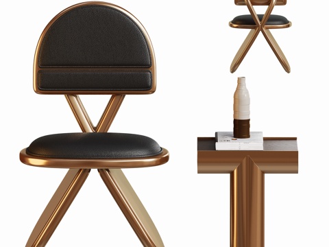 现代金属轻奢餐椅边几su模型