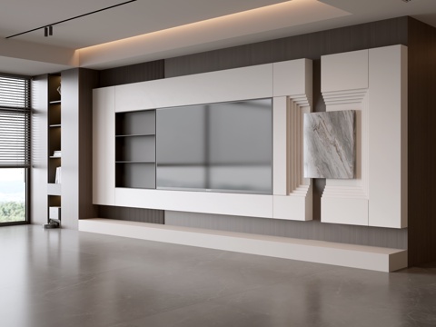 电视背景墙 客厅背景墙 现代客厅 电视电视柜 意式客厅背景su模型