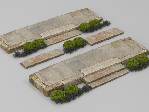现代老石板 中式 石板路 游步道 园路 园林 青石板su模型