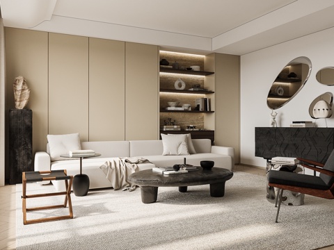 现代客厅 沙发组合 边柜 单椅su模型