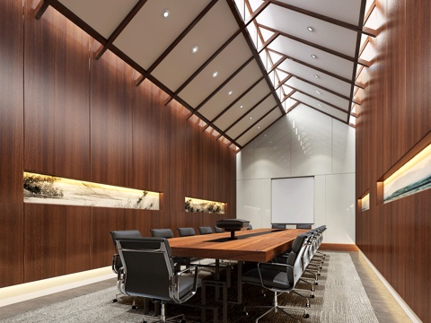  现代会议室 会议桌 办公椅 会议室3d模型 