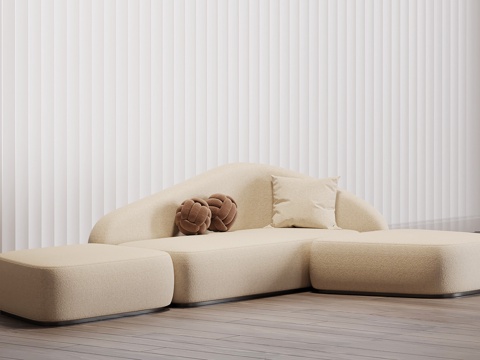 法式奶油风沙发 多人沙发su模型