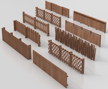 新中式栅栏  篱笆 围栏 护栏 木栅栏su模型