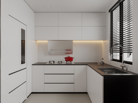 现代极简厨房su模型