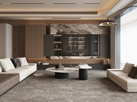 轻奢意式家居客厅 电视背景墙 客厅背景墙 意式客厅背景墙su模型