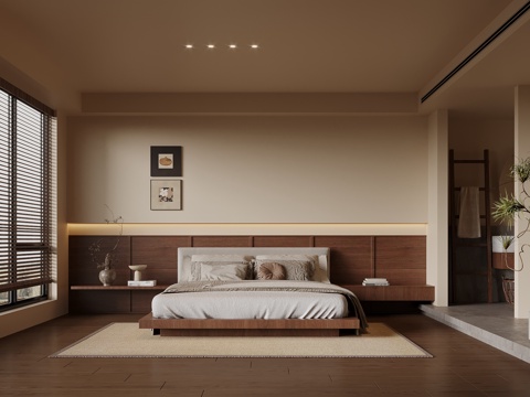 中古风酒店客房 卧室su模型