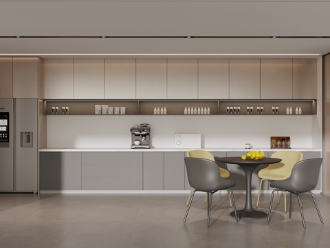 现代茶水间 茶水柜 休闲桌椅su模型