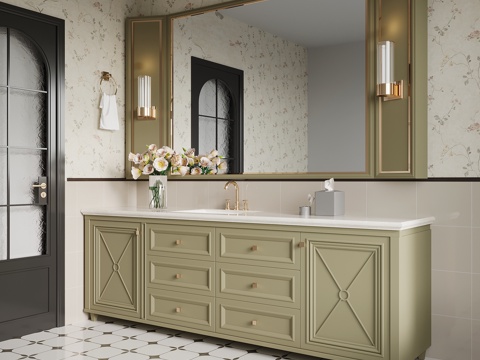 法式浴室柜 镜柜su模型