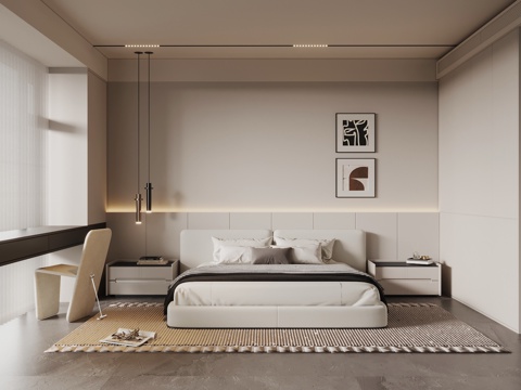 现代卧室 双人床 衣柜su模型