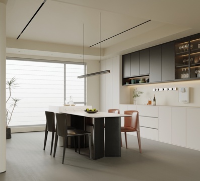  现代餐厅 餐桌椅 酒柜3d模型 