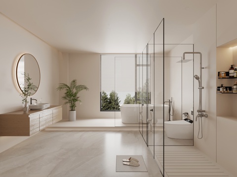 现代卫生间 浴缸 浴室柜 卫浴用品su模型