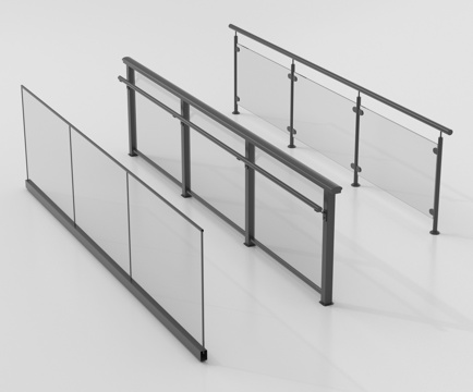 现代栏杆 玻璃栏杆 阳台护栏  围栏护栏 扶手su模型