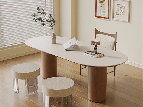 现代奶油风书桌su模型