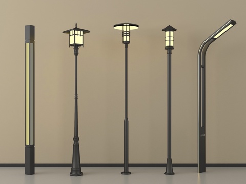 新中式景观灯 高杆灯 路灯 园林景观灯 户外灯su模型