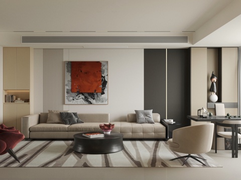 现代意式客厅 意式轻奢客厅 横厅大平层 poliformsu模型