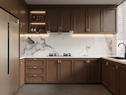 中古风厨房 美式厨房su模型