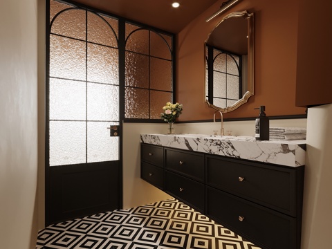 法式复古风浴室柜 洗手台 卫生间干区su模型