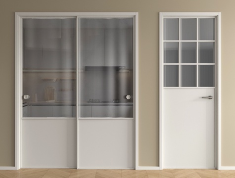 现代平开门 奶油风推拉门  玻璃移门 厨卫门su模型