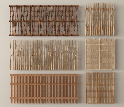 新中式栅栏  竹篱笆 围栏 护栏 木栅栏su模型