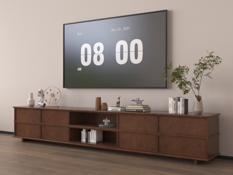 中古风电视柜  落地电视柜  实木 电视  摆件su模型