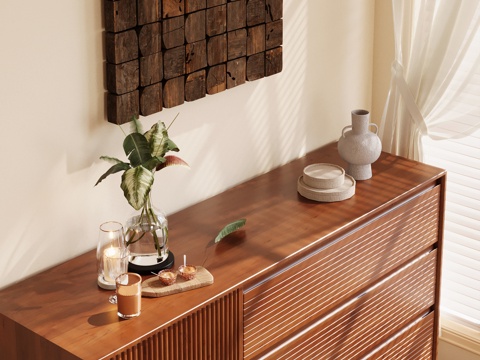 中古风玄关柜 饰品摆件 墙饰挂饰su模型