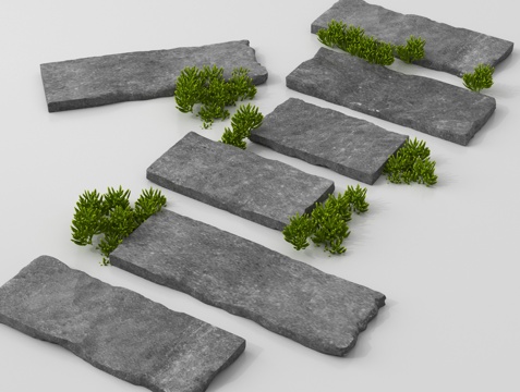 现代老石板铺地 园路 自然石 踏步su模型