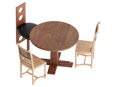 复古中古风餐桌椅组合su模型