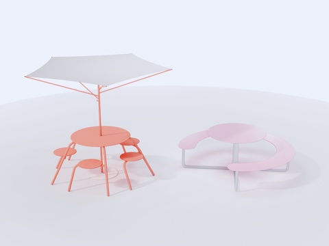 现代简约户外桌椅公共桌椅su模型