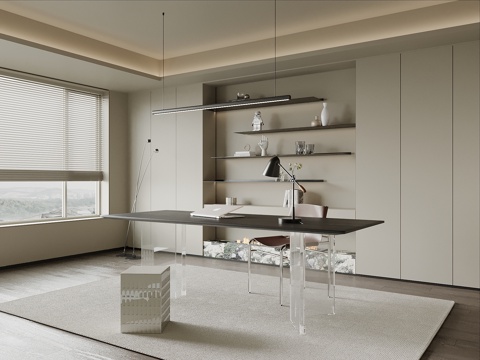 现代书房 书桌椅 书柜su模型