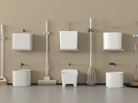 现代拖把池 拖布池 墩布池 拖布su模型