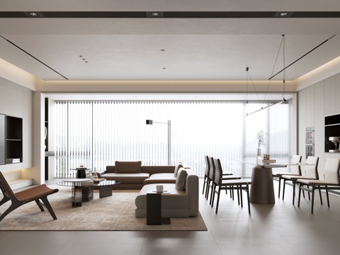 现代客餐厅 客厅餐厅 餐桌椅组合 沙发组合 电视背景墙su模型