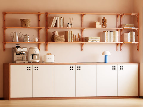 原木中古风餐边柜 备餐柜 置物架su模型